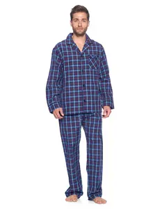 Ashford & Brooks Men's Woven Long Sleeve Shirt Cotton-Polyester Pajama Set - Blue/Burgundy, Small