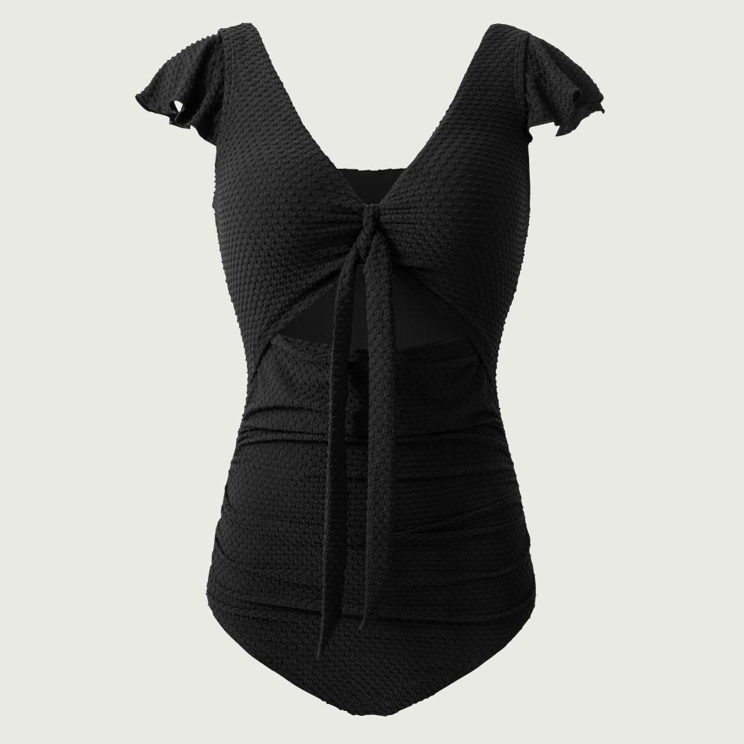 BodyTips Laced Cutout Textured One Piece Swimsuit Lightweight Fit Smooth Fabric Comfortable Swimwear Stylish Design Versatile Beach Pool Outfit Perfect For Vacation Summer Activities Sunbathing Water Sports Casual Swim Look Layered Outfit All Day Wear