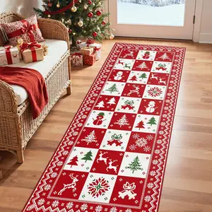 Christmas Runner Rug 2x10 Washable Rug for Hallway Kitchen Bedroom, Christmas  Decor, Holiday Print Carpet, Low Pile Mat with Non Slip Backing, Red White Checkerboard