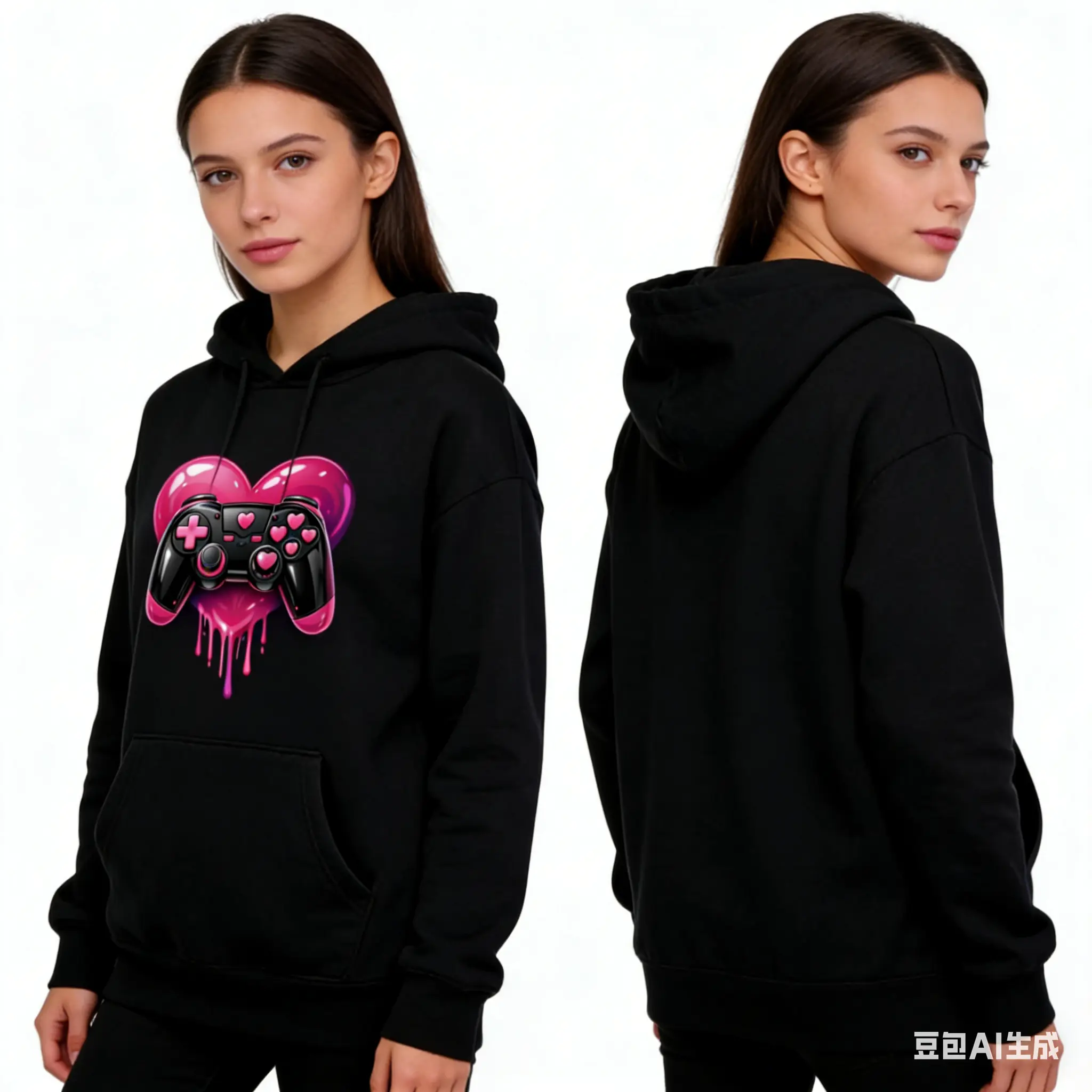 Men's Pullover Hoodie, Unisex Long Sleeve Gamer Sweatshirt with Heart Gamepad Graphic and Kangaroo Pocket, Menswear, Tops