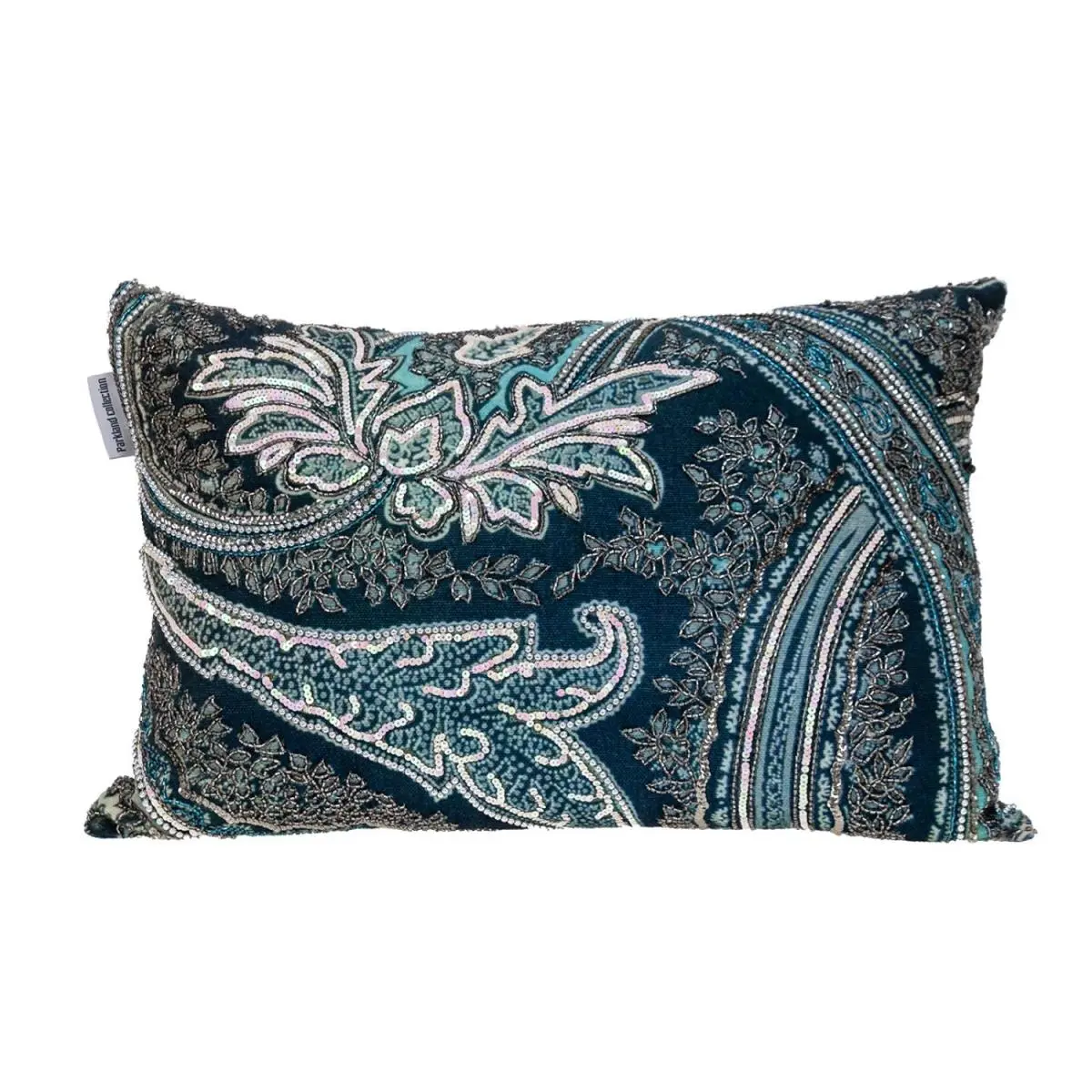 Parkland Collection PILM21424 Lilia Transitional Dark Green-Teal Polyester Indoor Rectangle Throw Pillow with Floral Beading, Sparkling Printing, Flowers & Hidden Zipper