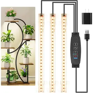 LED Grow Light Strips, Grow Lamps for Indoor Plants Full 3000K, 72 LEDs Plant Light with 3/9/12H Timer, 10 Dimmable for Seedling Succulent, 3 Head 7.8 Inches