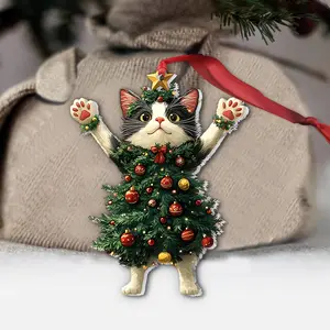Whimsical Acrylic Cat Christmas Ornament â€“ Cute Cat Lover Tree Decoration, Funny Holiday Pet Gift, Christmas Cat Decor, Funny Sarcastic Holiday, Holiday Decoration Hanging Ornaments, Christmas Tree Decorations, Funny Gift, Home Decorations - cat10119