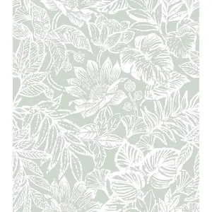 Peel and Stick Wallpaper Green and White Floral Removable Self Adhesive Modern Contact Paper Tropical Leaf Wall Paper Bathroom Bedroom Laundry Room Papel Tapiz para Pared 17.3"x78.7"