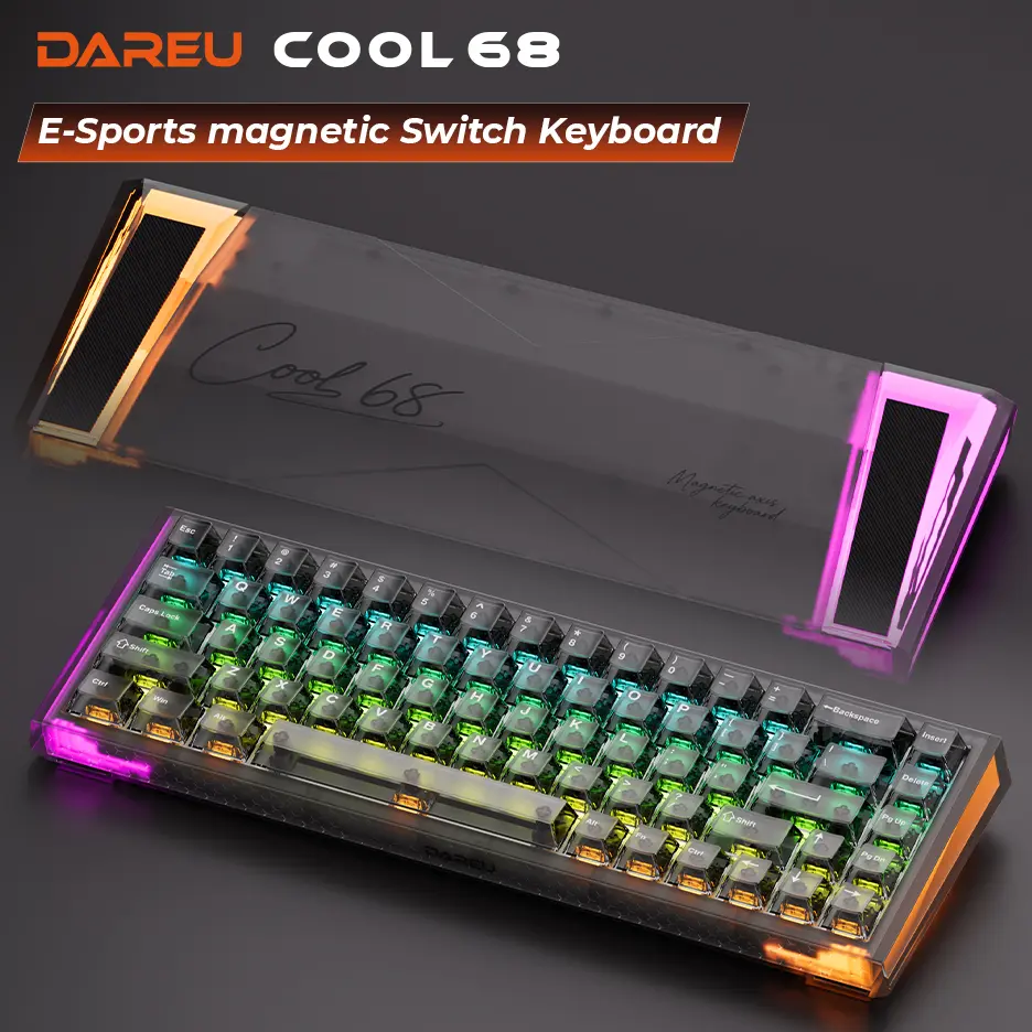 DAREU COOL68 Wired 65% Magnetic Switch Gaming Keyboard  RGB  with Music Flow,8000Hz Polling Rate & 0.1ms Latency Rapid Trigger,RT 0.01,Extreme Response,Web Driver, E-Sport Gaming Accessories PC Accessories Keyboard for Gaming