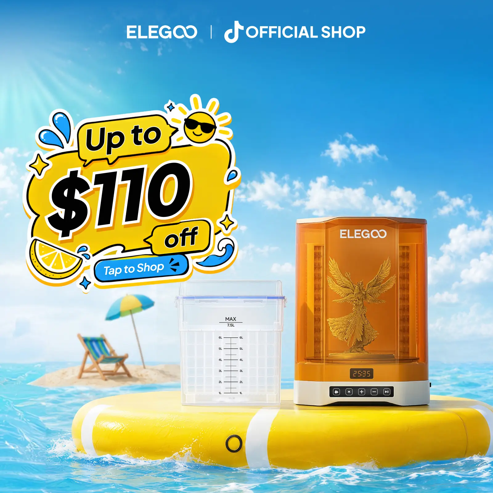 ELEGOO Mercury V3.0 Plus Cure & Clean Station, 7.5 L Large Capacity, 9.05"×5.31"×10.24" Washing Size, Compatible with Mars Saturn Photon Halot LCD/DLP SLA 3D Printers