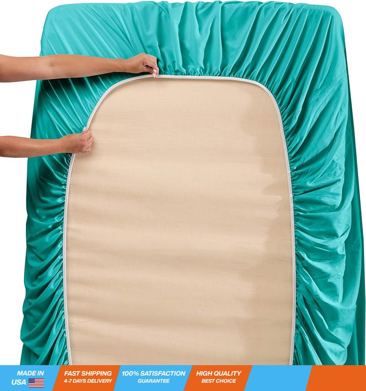 Hearth & Harbor Extra Deep Pocket Queen Sheets Sets - Fits Mattress 18-24 Inches Deep - Extra Deep Pocket Sheets - 6 Piece Queen Size Sheets - Queen Sheets Deep Pocket - Teal Sheets