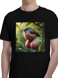Funny Bird Egg Print T-Shirt, Soft Casual Home Wear, Oversized Street Style Top, All-Season Short Sleeve Tee for Daily Wear, Animal Head Tee