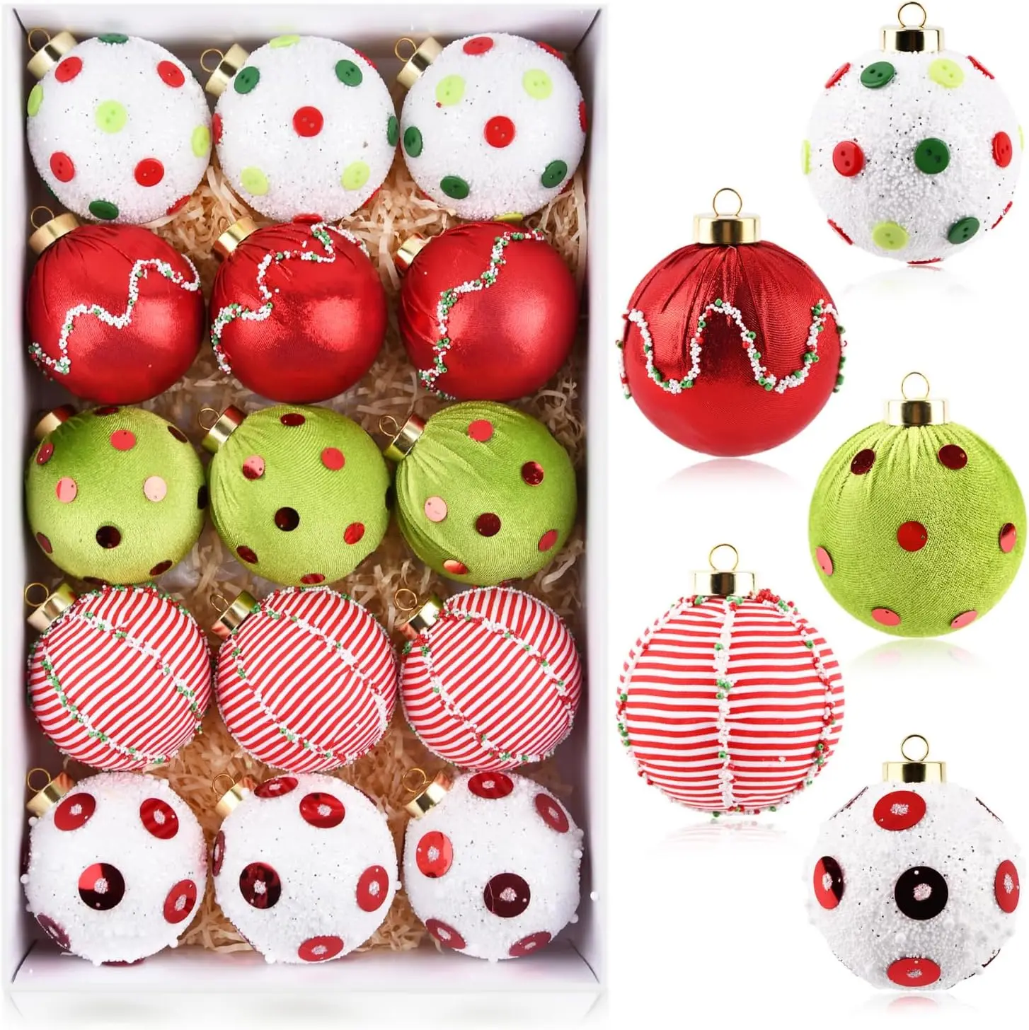 Christmas Ball Ornaments for Tree Decorations - Large 3.15 inch Shatterproof Xmas Ornaments for Indoor Holiday - Funny Christmas Bulbs Set for Home Party Decor - Red Green White Multicolor 80mm