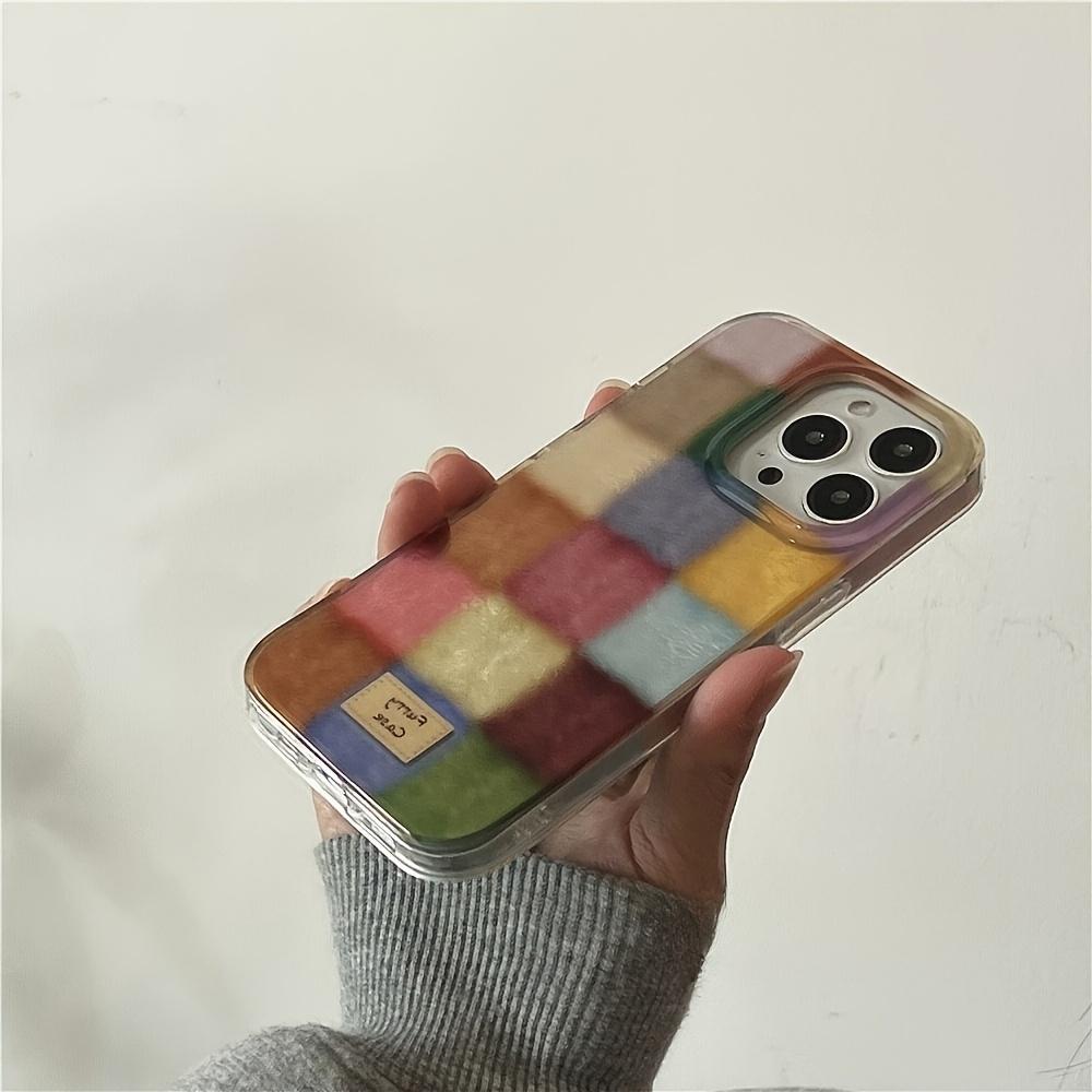 Phone Case - Retro Autumn And Winter Colored Square Foil Pattern Phone Case Suitable for Apple Iphone 11/12/13/14/15/16, Iphone 16/15/14/13/12/11 Pro Max Xs/Xr/X/7/8/Plus HL Large Hole Vortex - Mixed - Colored Square