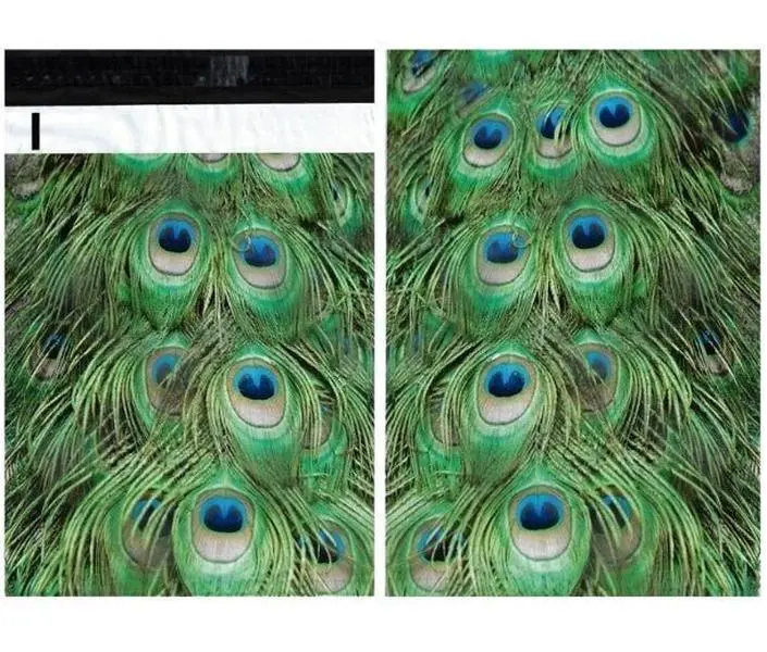 Peacock Feathers Green Poly Mailers Size 10x13 Shipping Bags