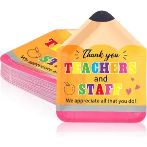50Pcs Teacher Appreciation Plates Party Supplies Pencil Thank You Teachers Paper Plates Decorations We Appreciate All That You Do Disposable Tableware for Teacher Staff School Week Party Decor