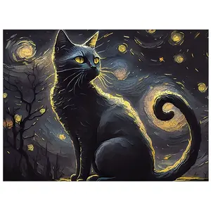 Adult Wooden Jigsaw Puzzle, Starry Cat Design, Unique Irregular Animal Shape, Perfect Holiday Gift, Modern Art Home Decor, Wooden Puzzles, Ideal for Friends & Family