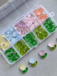 30pcs Glass Rose Beads DIY Decorative Beads for Earrings Necklace Bracelet Making, DIY Beading Accessories, Various Colors Rose & Leaf Beads Gift for Friends, Bead Assortment
