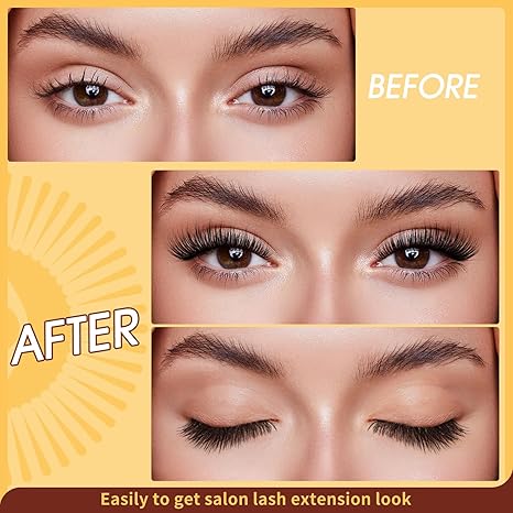 2pcs Reusable Magnetic Lash Cluster Kit for Adults - 100% Glue-Free, Gentle Hypoallergenic D Curl Artificial Fiber False Lashes, Lightweight Natural Wispy, Nature-Infused, Salon-Quality Applicator Included, Mixed Thickness