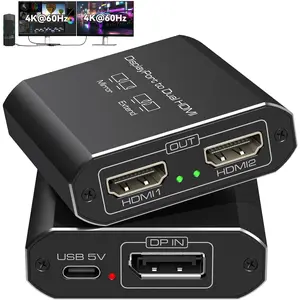 4K@60Hz Displayport to Dual HDMI Adapter Display Port to Two HDMI Splitter Extended for Double Screen DisplayPort 1.2 to 2HDMI Dongle for Computer Graphics Cards Support MST & SST Mode