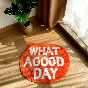 What A Good Day Plush Mat, 1 Count Irregular Round Letter Pattern Rug, Non-slip Fluffy Floor Mat for Living Room Bedroom Decor, Home Decor Rugs