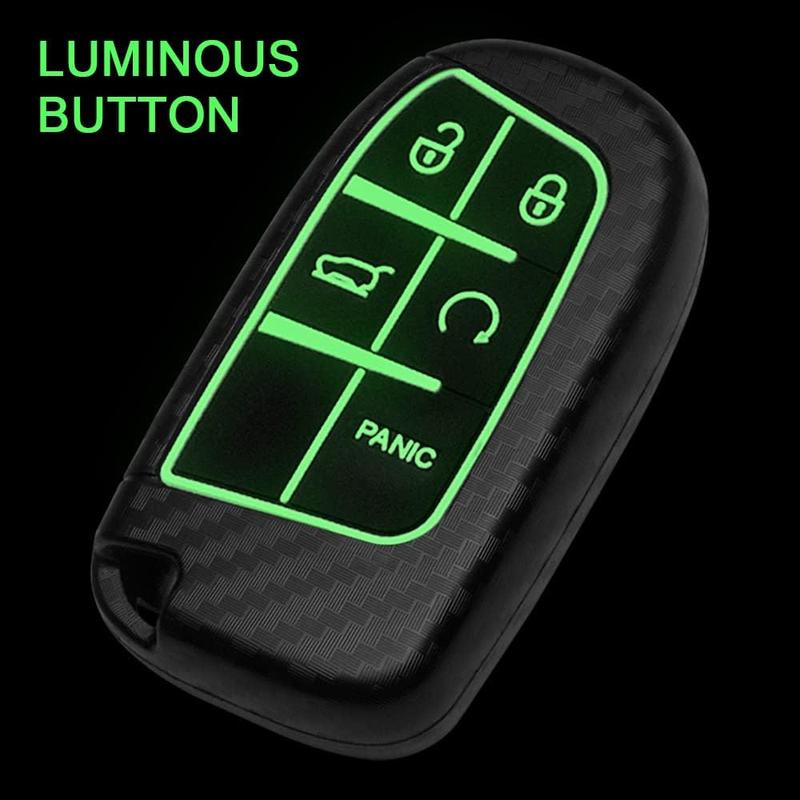 Smart Key Fob Case Compatible with Chrysler 200 300 Dodge Challenger Charger Dart Jeep Cherokee Compass Grand Cherokee SRT Hellcat 2 3 4 5 Button Keyless Entry Remote Cover Carbon Fiber