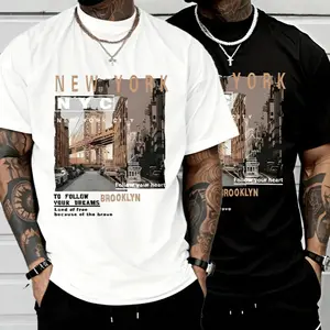 Men’s casual streetwear T-shirt, suitable for urban exploration, retro travel, and street culture scenes; heavyweight cotton crew-neck printed tee with Y2K-inspired urban fashion and a vintage city aesthetic; loose, relaxed urban street-style short sleeve