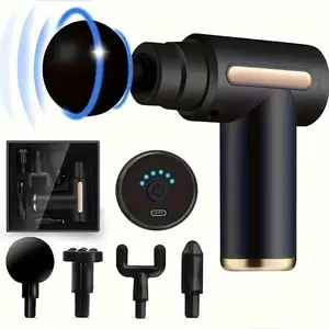 6-Speed Deep Tissue Massage Gun Black Rechargeable 1200mAh Battery 15-Min Timer 3-5 Sec Start 4 Attachments Ultra-Quiet Motor Fitness Equipment for Neck Relief