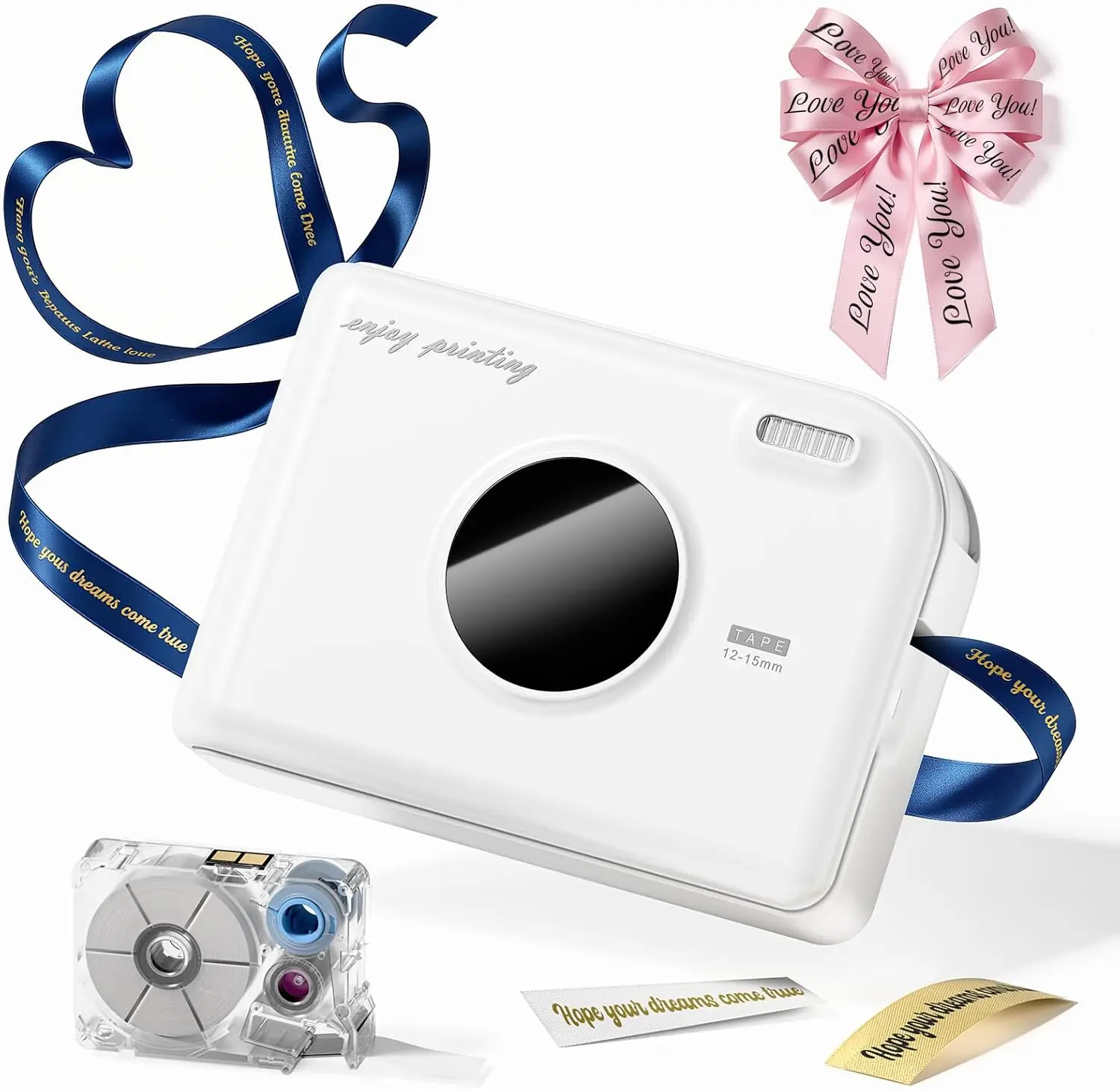 Bluetooth Ribbon and Label Maker, Portable Rechargeable Sticker Printer with Waterproof Labels for Gift Wrapping, DIY Crafts, Home Organization and Small Business