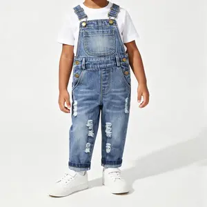 Kids Denim Overalls Stone Washed Ripped Pocket Design 12M-5T Boys Girls Daily Casual Wear