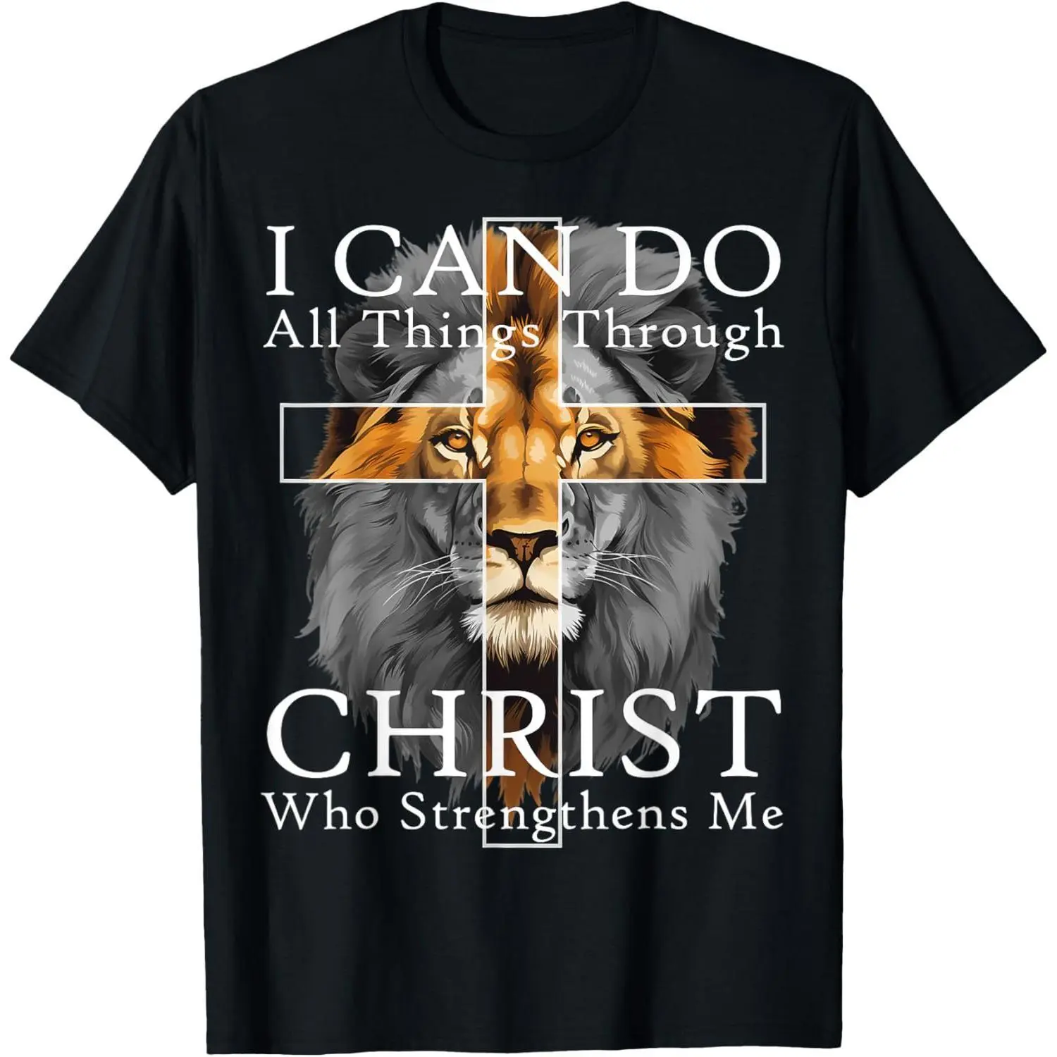 100 Percent Cotton Lion and Cross T shirt Featuring Inspirational Bible Verse