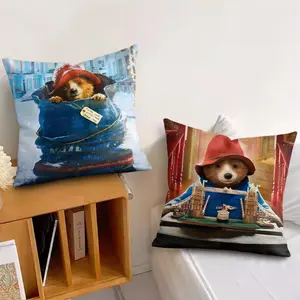 P-PaddingtonS Bear movie Cushion Cover Soft Short Plush Fabric Double-Sided Print Organic Breathable Sofa Pillow Case, Home Machine Washable in Perfect for Home Decor Warm Winter Home Child Gift