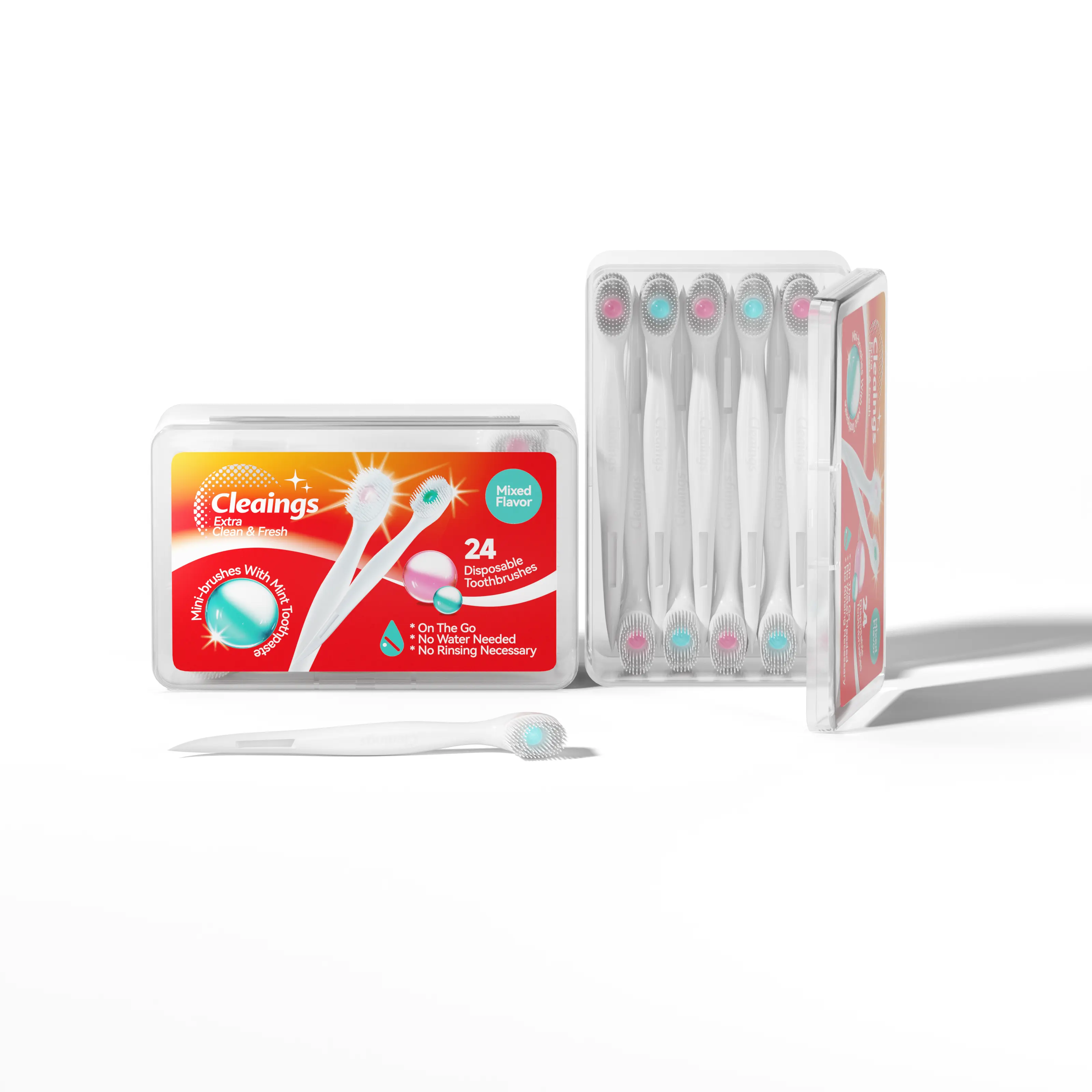 4-in-1 Portable Mini Oral Care Brush Set - Toothbrush, Toothpaste, Toothpick, Tongue Scraper, Burst Bead, Mint Flavor, Fresh Breath, 24-Count Travel Kit