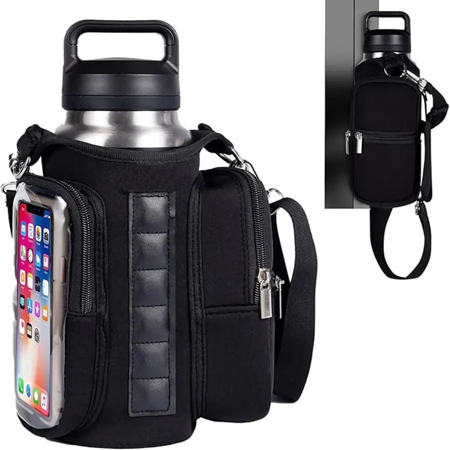 Magnetic Fitness Bag with Adjustable Shoulder Strap, Magnetic Bottle Holder, Ideal for Travel Work Sports, Water Bottle Sling Bag with Pockets, Drink Carrier, Lightweight, Portable, Tumbler Carrier, Drink Holders