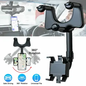Rear View Mirror Phone Holder Mount, Car Phone Bracket/Stand with 360° Swivel and Adjustable Clips, Universal Smartphone Cradle For Map GPS Navigation, Mount