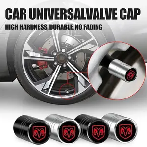 4Pcs Car Styling 3D Aluminum Alloy Logo Emblem Badge Wheel Tire Valve Stem Caps Dust Cover Wheel Protection Accessories For Dodge Ram 1500 SRT SXT Caliber Challenger Durango Charger Grand Caravan Dart Journey Avenger Nitro Automotive Accessories