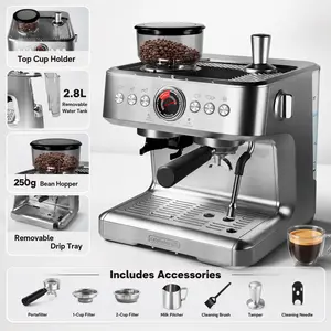 Garvee 20 Bar Espresso Machine, Espresso Maker with Grinder and Milk Frother Steam Wand, Professional Coffee Machine with 96 Oz Removable Water Tank for Cappuccino Latte