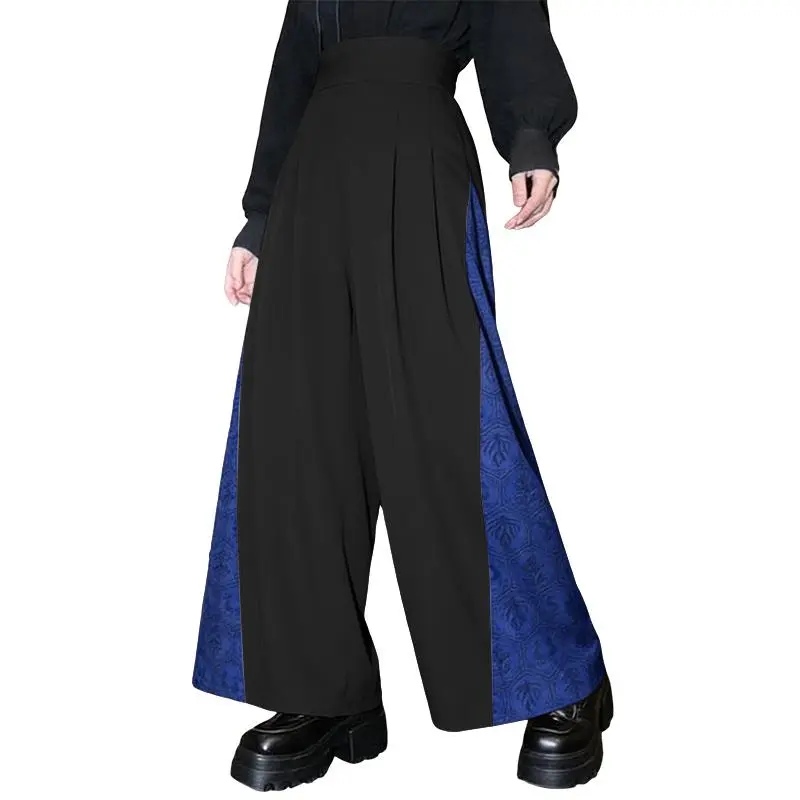 INCERUN Menswear Techwear Pants, Relaxed-Fit Wide-Leg Cyberpunk Style with Geometric Contrast Panels for Festivals, No