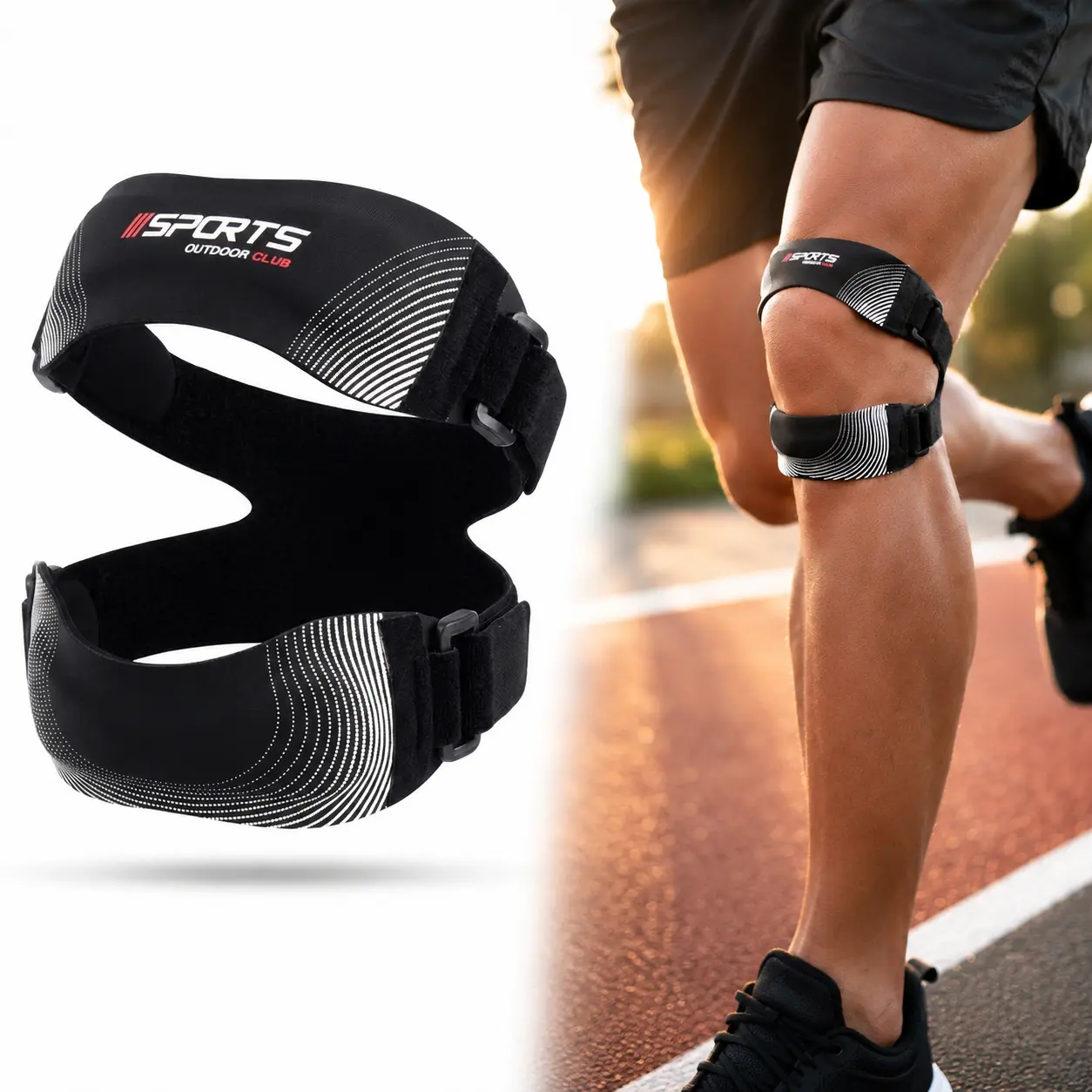 Double Layer Sports Patella Strap, Adjustable Compression Knee Brace, Shock Absorbing Meniscus Knee Sleeve, Joint Support Protective Gear for Basketball Running Gym Fitness Outdoor Workout
