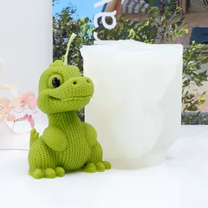 3D Knitted Dinosaur Silicone Mold, Reusable Cute Dinosaur Candle Mold for DIY Aromatherapy Candle, Soap, Resin, Plaster, Handmade Craft Home Decor