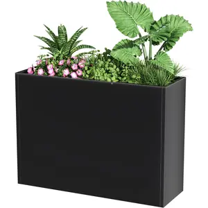 Tall Metal Cube Planter for Outdoor Plants 30" L x 12" W x 24" H, Heavy Duty Steel Large Planter Box with Removable Insert Shelf, Modern Décor for Tall Plants, Trees, Flowers