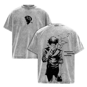 Cowboy Bebop Washed T-Shirt, Vintage Anime Oversized Tee, Heavy Cotton Streetwear Shirt 90s graphic good tees Casual American Short Sleeve Unisex T-shirt,Gym & Streetwear | Y2K Japanese Anime Graphic Tee | Oversized Vintage Anime Washing T-Shirt