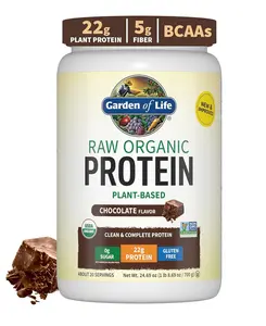 Vegan Protein Powder - Chocolate Protein Powder, Organic Protein Powder, 22g Plant Based Protein & BCAAs, Probiotics & Digestive Enzymes - Garden of Life Protein Powder, Gluten & Lactose Free 1.5 LB