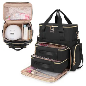 BAFASO Double Layer Nail Polish Organizer Holds 70 Bottles (15ml - 0.5 fl.oz) and a Nail Dryer, Nail Polish Case with 2 Removable Pouches and Tools Storage Sections (Patented)