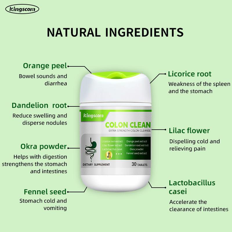 Kingscom Colon Clean Extra Strength 15 Day Cleanse Gut and Colon Support Caffeine Free with Okra Powder ,Dandelion Root & Orange Peel 30 Capsules