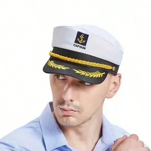 Navy Hat Sailor Cap Outdoor Travel Sun Protection, Casual Flat Top Captain Hat, Cruise Party Unisex Navy Formal Hat, Ideal Team Building Event Choice