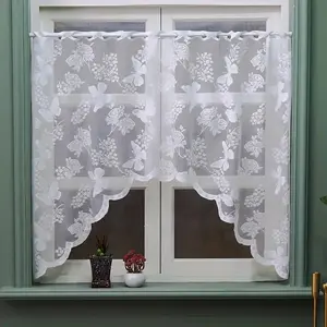 Butterfly & Flower Pattern Lace Curtain, 1 Count Short Window Curtain, Window Drapes for Home Living Room Bedroom Kitchen Coffee Shop Decor