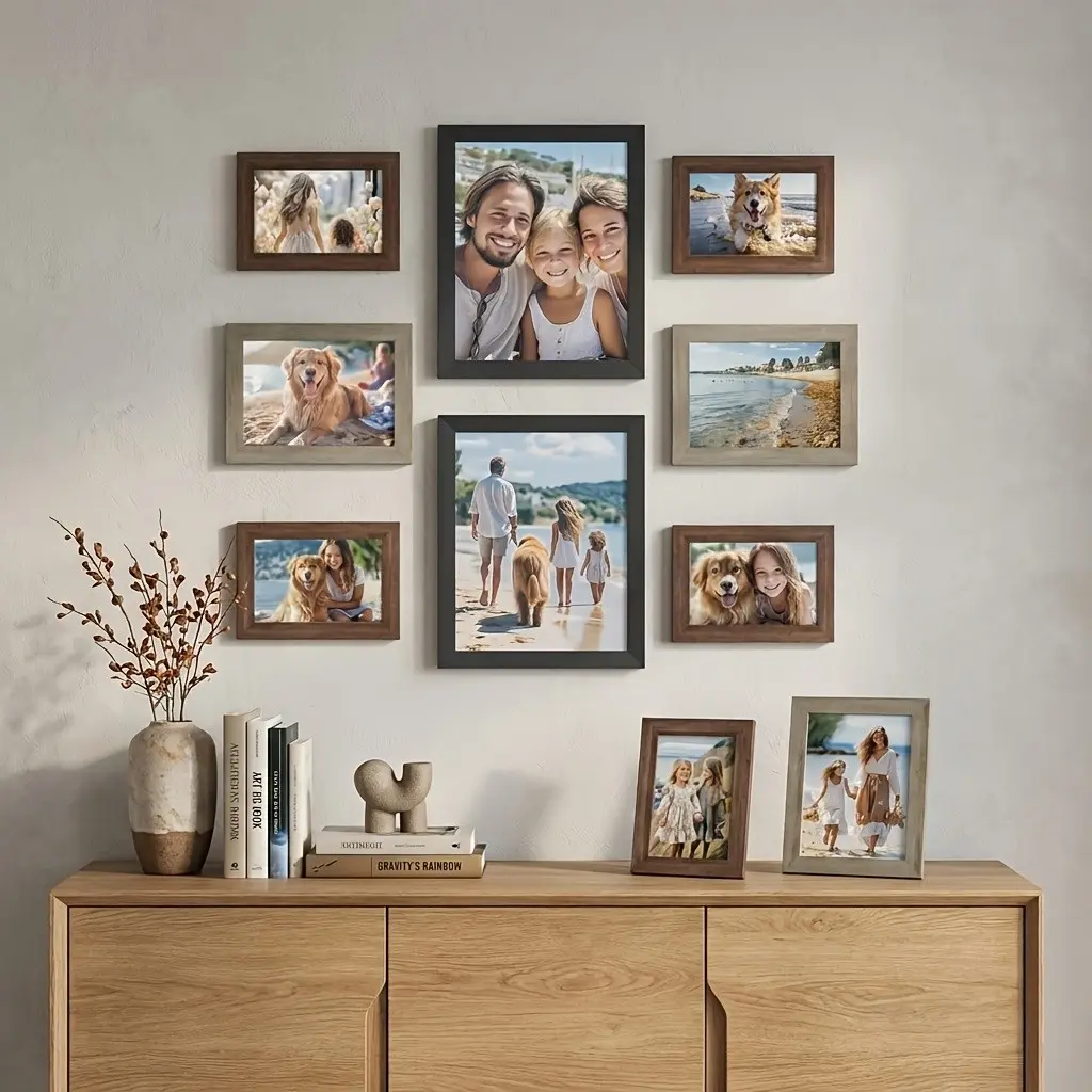 10pcs Wooden Photo Frames • Collage Picture Frame Set with 2pcs 8x10, 4pcs 5x7, 4pcs 4x6 Frames • Multi-Size Wood Gallery Frames for Wall or Tabletop Display • Suitable for Tabletop & Wall Mount • Ideal Christmas Gift for Home Decor