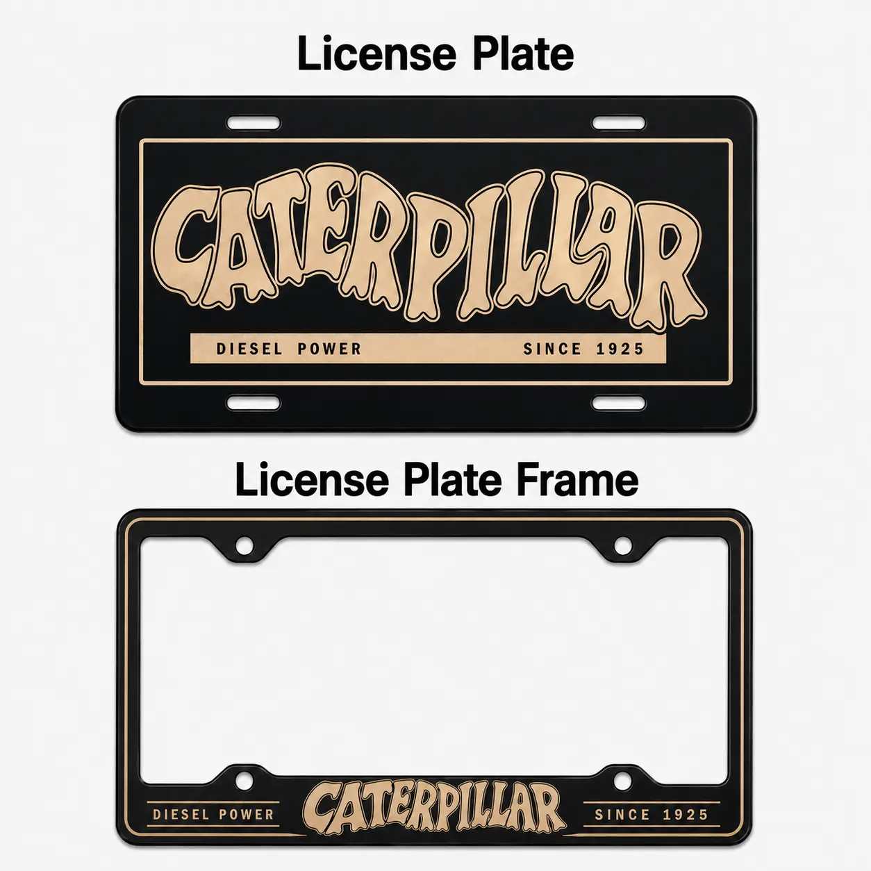[SAVE 50%] Caterpillar License Plate and Frame Set, CAT Diesel Power Car Tag, Heavy Equipment Truck License Plate, Construction Vehicle Accessory Gift