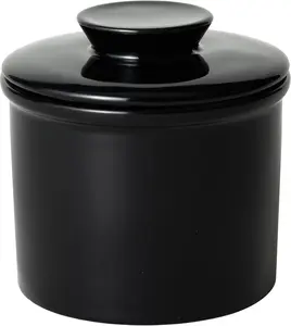 butter crock Butter Crock for Counter with Water, Ceramic Butter Keeper for Fresh Spreadable Butter, French Butter Dish with Lid, Butter Container Holder for Kitchen and Home Decor, Black