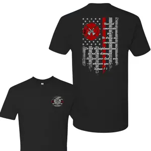 Joshua 1:9 Firefighter Graphic Tee, Fireman Flag Design with Bible Verse, Soft Cotton Blend Shirt for Men & Women, Inspirational Firefighter Apparel, Courageous Gift