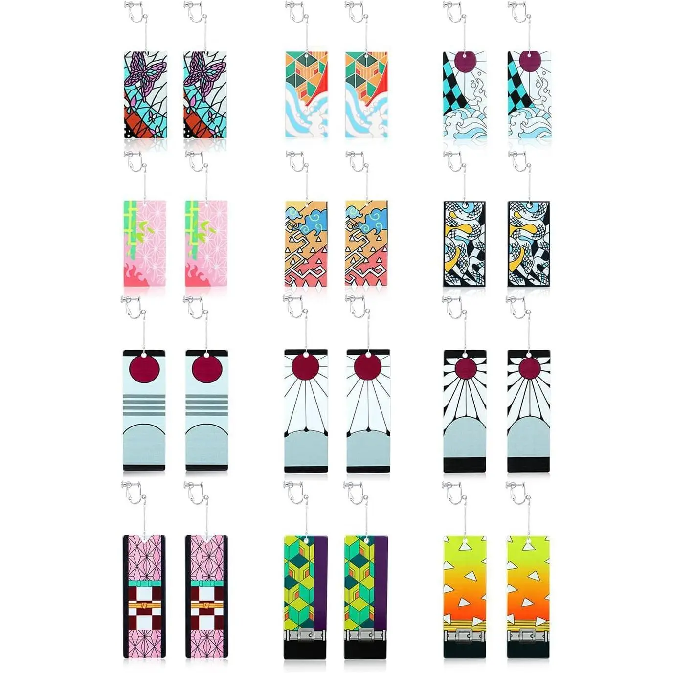 12 Pairs Women's Tanjiro Earrings Anime Demon Slayer Earrings Cosplay Fashion Double-sided Acrylic Alloy Resin Earrings Chakra Healing Tuning Fork Set