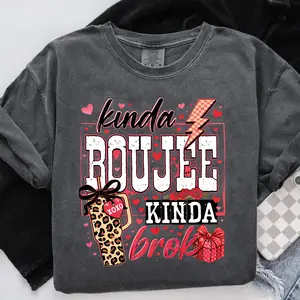 Kinda Boujee Kinda Broke Shirt, Coquette Leopard Valentine Tee, Cute Funny Aesthetic Comfort Colors T-Shirt