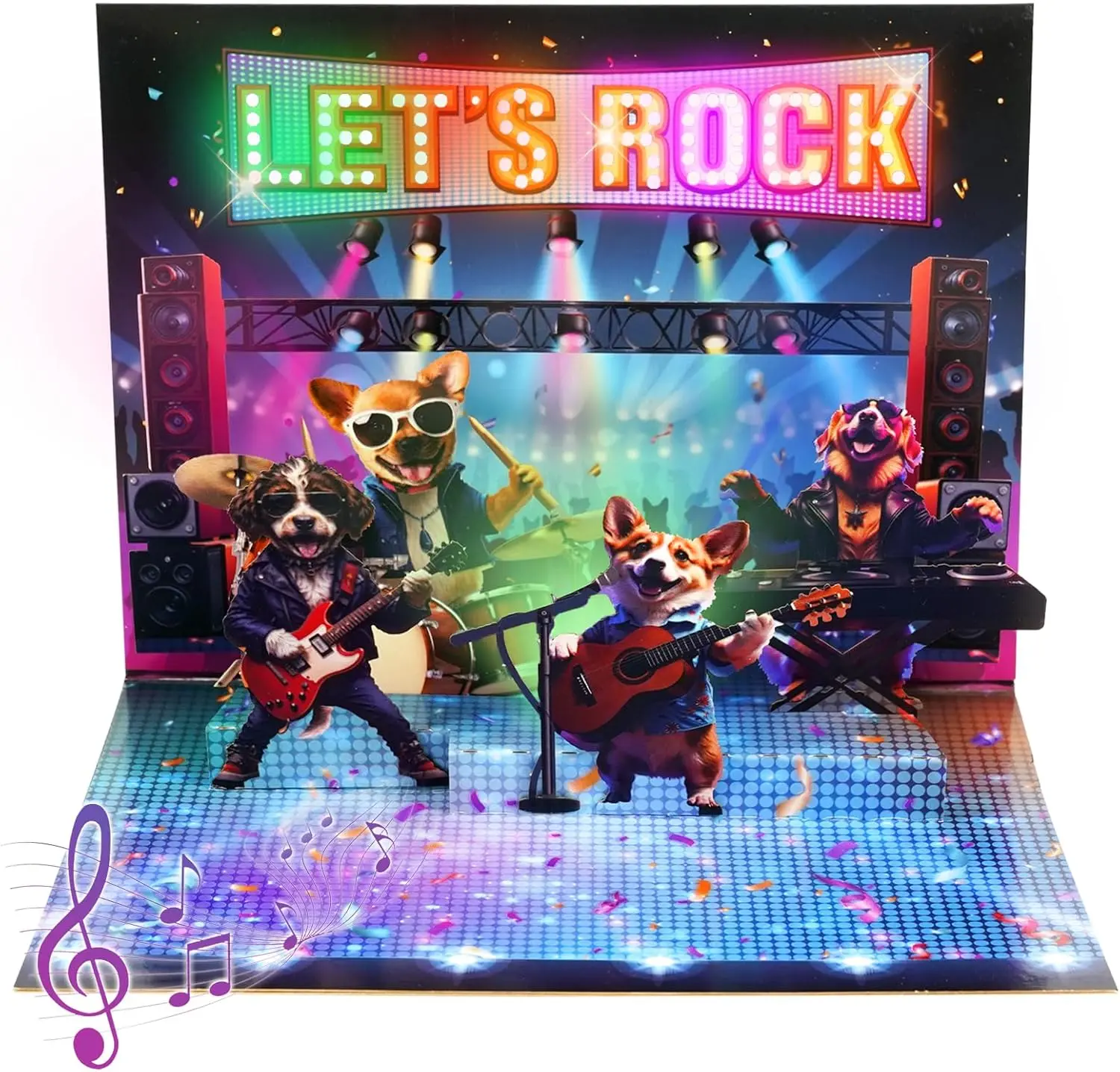 3D Pop Up Birthday Cards, Musical Rock Dog Band Birthday Cards, Happy Birthday Gifts for Mom Women Men Kids Child Dad Father Wife (Black)